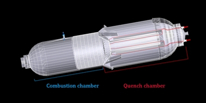 Illustration of gasifier with combustion and quench chamber